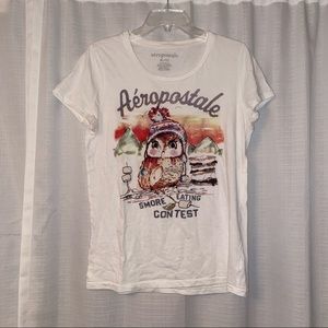 Aeropostale White Owl Winter S’more Eating Contest Shirt